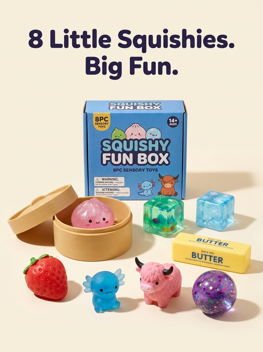 JOYIN Squishy Fun Box - 8 Piece Sensory Toy Gift Set
